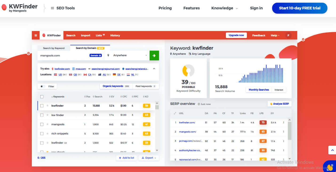 One of the best keyword research tools : KWFinder